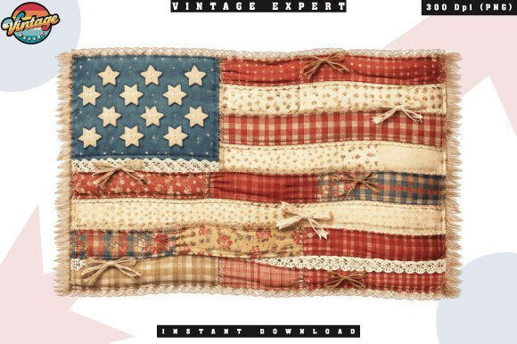 4th of July Patchwork American Flag PNG: A Vintage Americana Essential