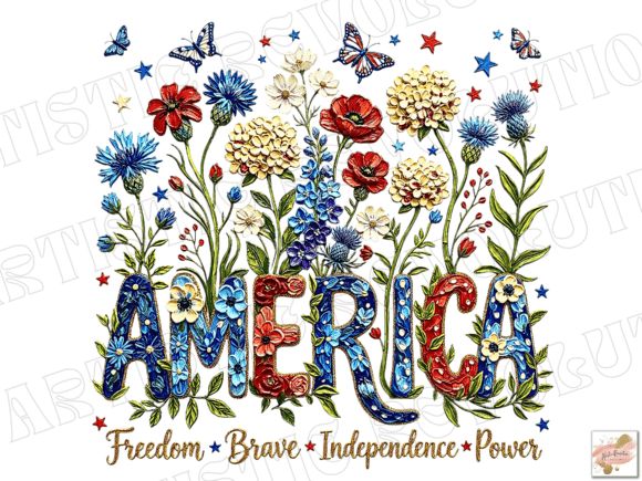 Brushstroke America Png Floral Patriotic