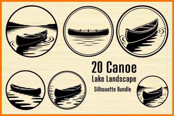 Capturing Serenity: The Creative Power of the 20 Canoe Lake Landscape Silhouette Set