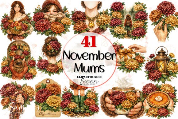 Cozy Autumn Chrysanthemum PNG Set: A Practical Resource for Seasonal Design