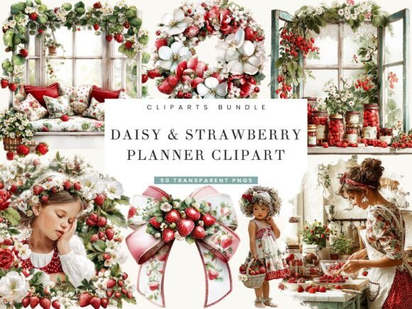 Daisy and Strawberry Planner Clipart: Elevating Digital Design with Whimsical Watercolor