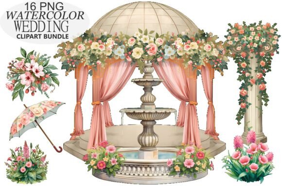 Designing Dreamy Nuptials: A Guide to Using the Watercolor Wedding Gazebo Clipart Bundle