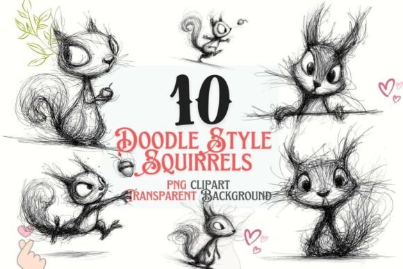Elevating Digital Storytelling with the Cute Doodle Squirrel Clipart PNG Set