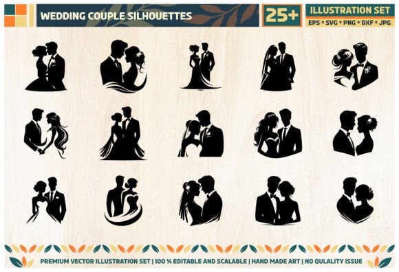 Elevating Wedding Crafts with a Premium Wedding Couple Silhouette SVG Bundle