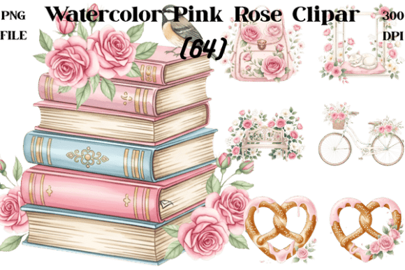Enhancing Digital Creativity with the Watercolor Pink Rose Clipart Bundle PNG