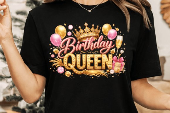 Gold Glitter Birthday Queen PNG: Elevating Custom Apparel with High-Quality Digital Art