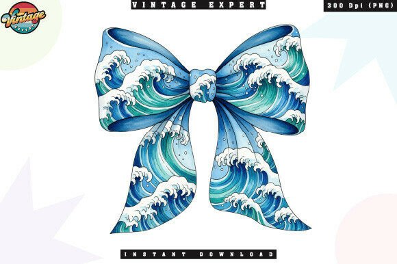 Ocean Wave Summer Coastal Bow PNG: Elevating Your Nautical Designs with Digital Precision
