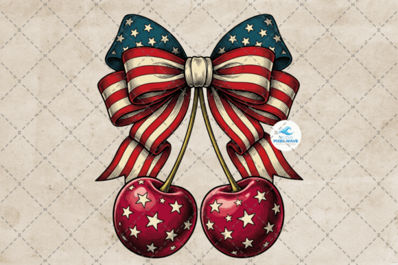 Patriotic Cherry Bow 4th of July PNG: A Coquette Twist on Traditional Americana