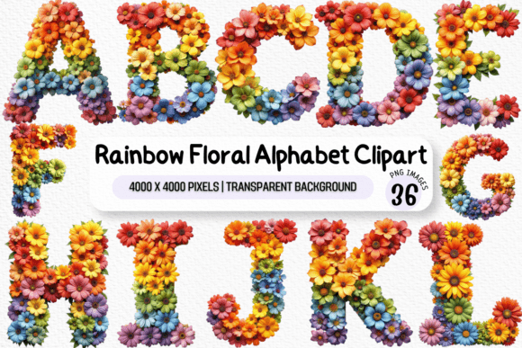 Rainbow Floral Alphabet Clipart Bundle: A Creative Resource for Vibrant Design