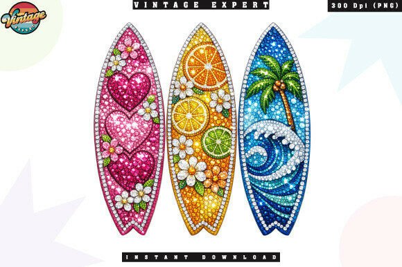 Sparkling Surfboard Glitter Beach PNG