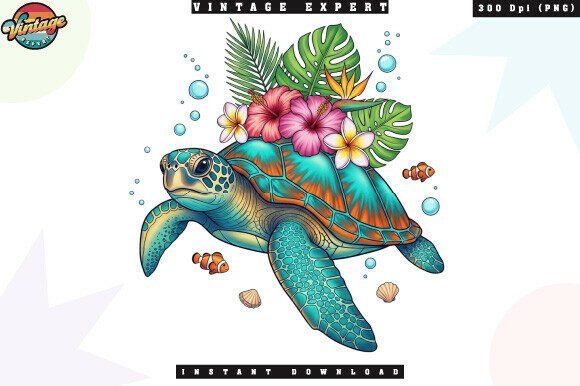 Summer Sea Turtle Floral Ocean PNG: A Vibrant Design Asset