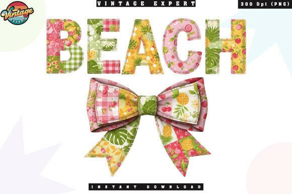 Tropical Beach Bow Patchwork PNG Design