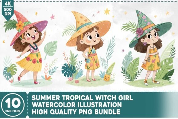 Unleashing Creativity: A Guide to Using Summer Tropical Witch Girl Watercolor Art in Your Business
