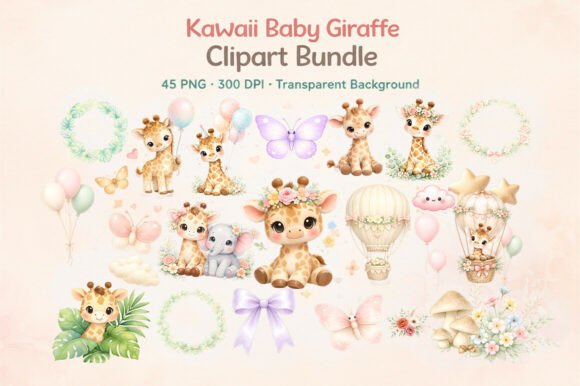 Unlocking Creativity with the 45 Kawaii Baby Giraffe Clipart Bundle